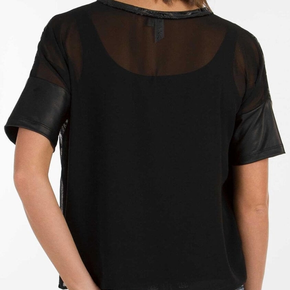 Bke black paisley velvet faux leather chiffon combo blouse size large - Picture 3 of 11